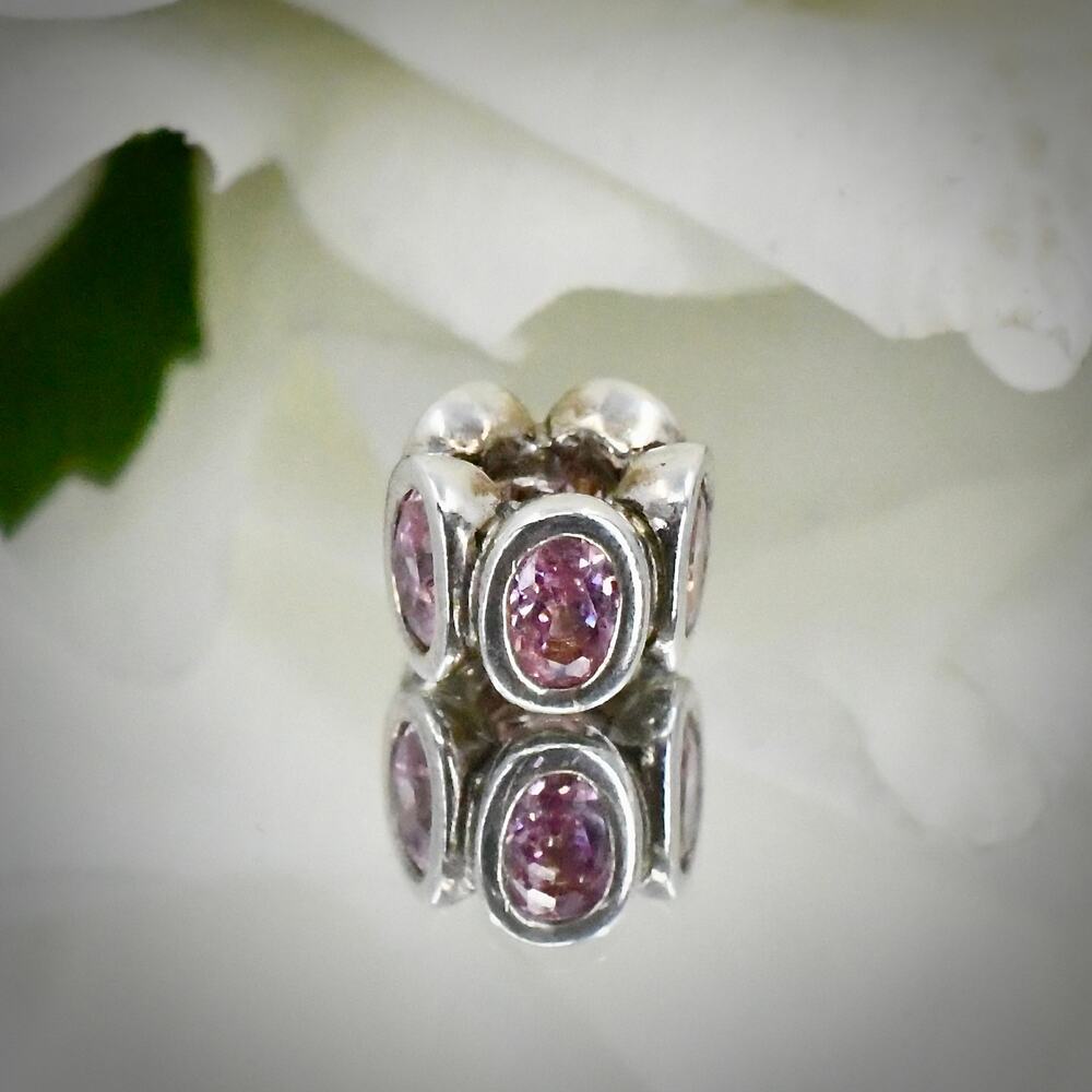 PANDORA 790311PCZ Pink Oval Lights CZ Spacer Charm 925 Sterling Silver Retired